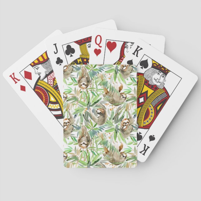 Tropical Watercolor Sloth Pattern Playing Cards (Back)