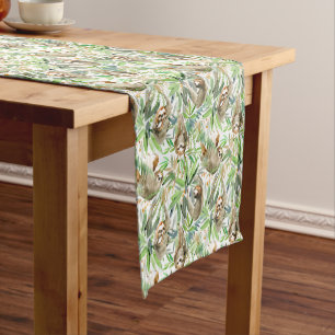 Tropical Watercolor Sloth Pattern Short Table Runner