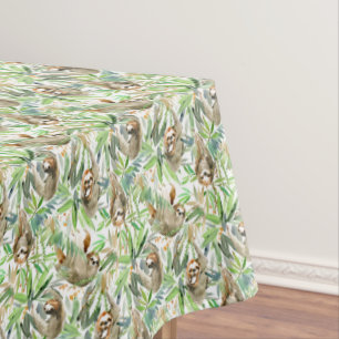 Tropical Watercolor Sloth Pattern Tablecloth