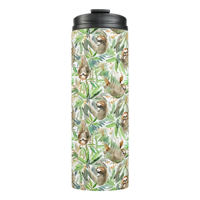 Tropical Watercolor Sloth Pattern Thermal Tumbler (Front)