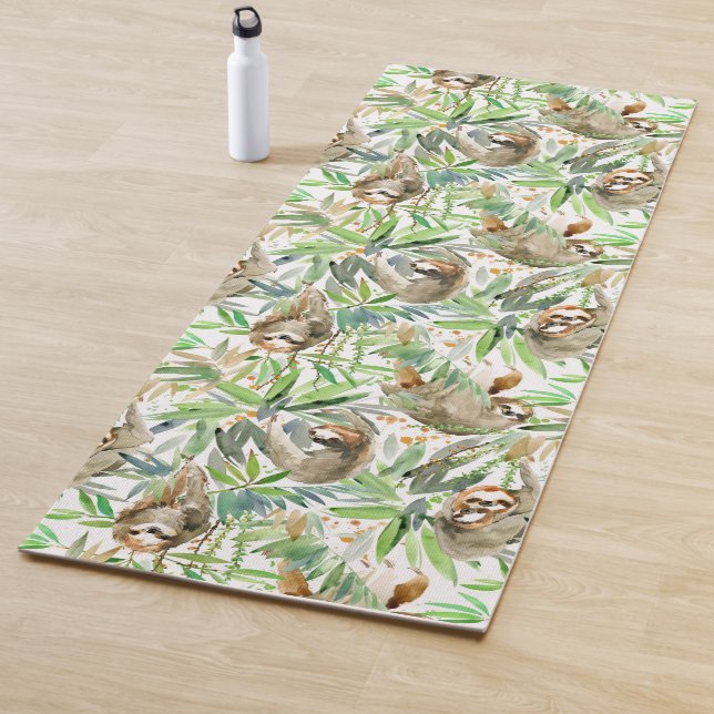 Tropical Watercolor Sloth Pattern Yoga Mat (In Situ)