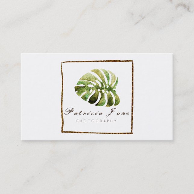 Tropical Watercolor Sparkly Business Card (Front)