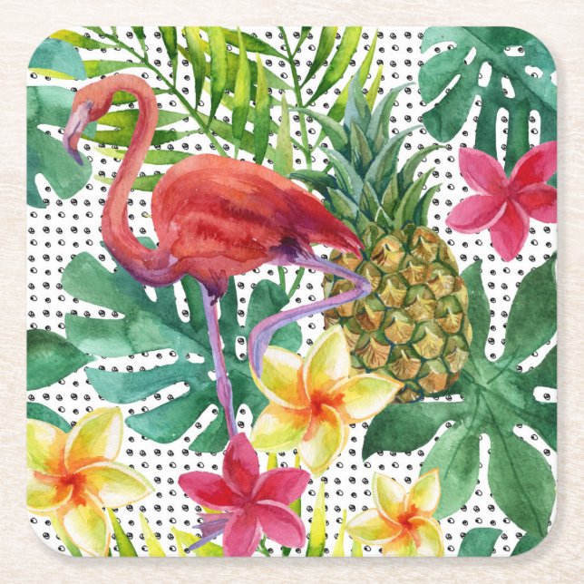 Tropical Watercolor Square Paper Coaster (Front)