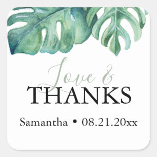 Tropical Watercolor Theme Palm Leaves Square Sticker