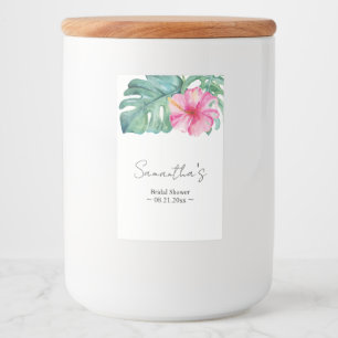 Tropical Watercolor Theme Pink Hibiscus Flower Food Label