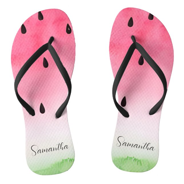 Tropical Watercolor Watermelon Slice Personalised  Flip Flops (Footbed)