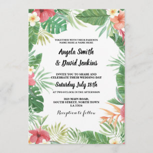 Tropical Watercolor Wedding Hibiscus Invitation
