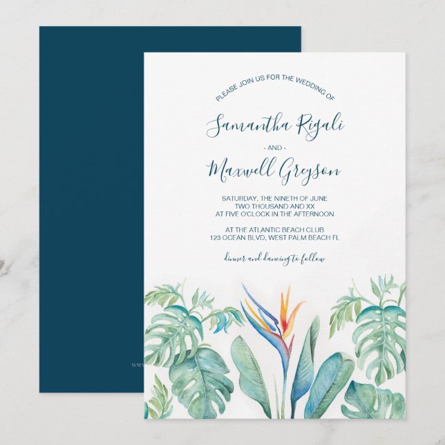 Tropical Watercolor Wedding Invitation (Front/Back)