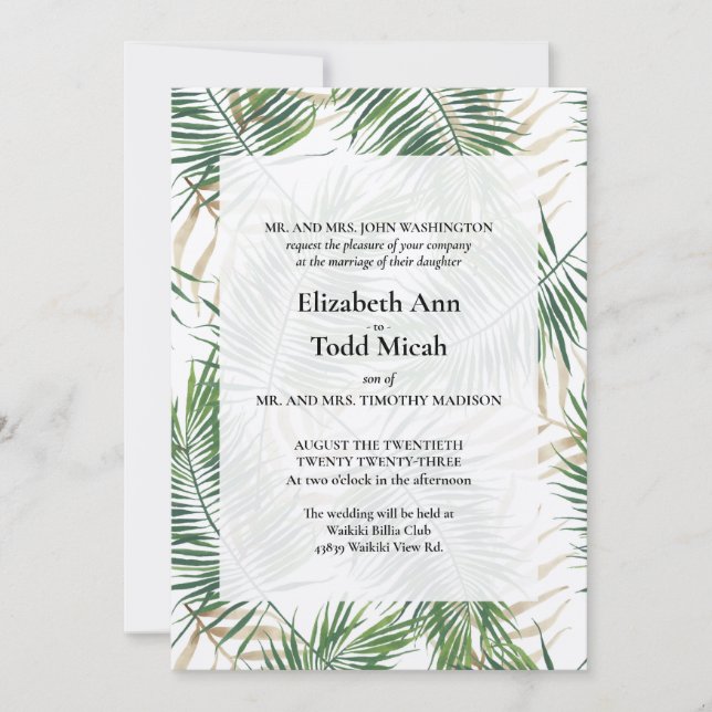 Tropical Watercolor Wedding Invitation (Front)