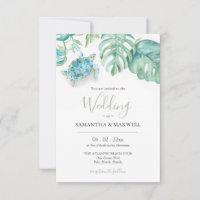 Tropical Watercolor Wedding Invitations w/ QR Code
