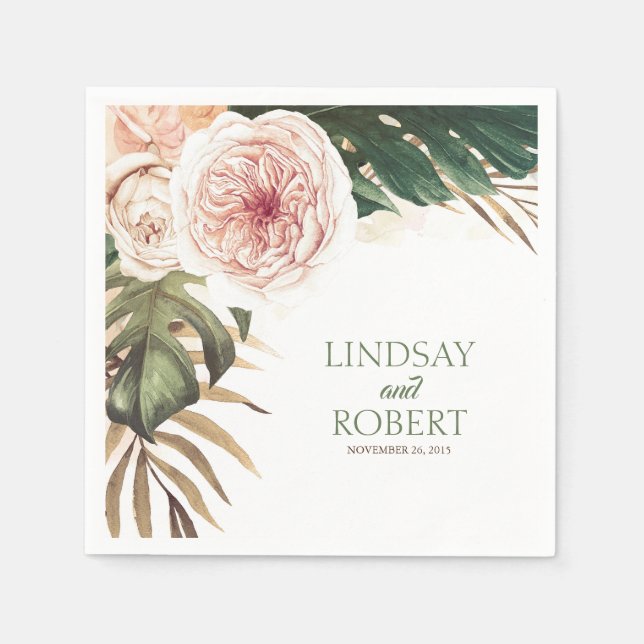 Tropical Watercolor Wedding Napkin (Front)