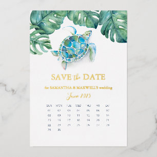Tropical Watercolor Wedding Save The Date Foil Holiday Card