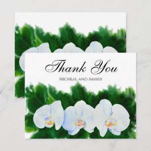 Tropical watercolor white orchid painting thank you card