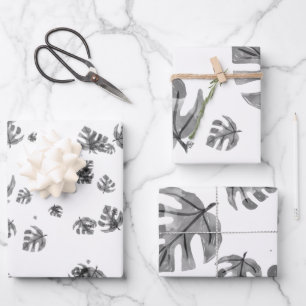 Tropical watercolour black leaves wrapping paper s