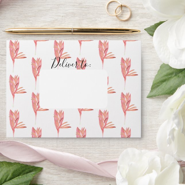 Tropical watercolour exotic foliage addressed  envelope (Wedding)