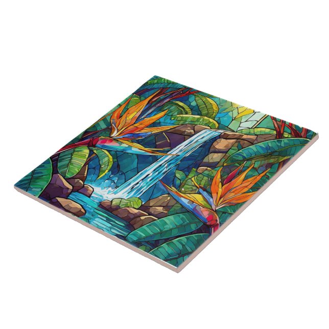 Tropical waterfall and BOP Stained glass art Tile (Side)