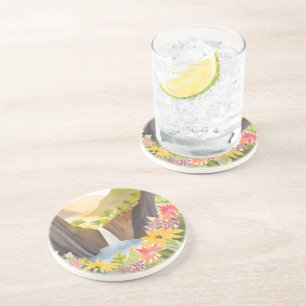 Tropical Waterfall   Floral Watercolor Landscape Coaster