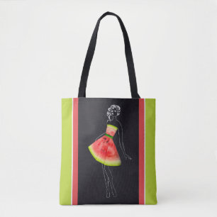 Tropical Watermelon Chic Line Art Tote Bag