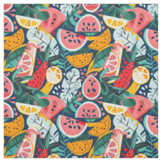 Tropical Watermelon & Citrus Pattern Fabric