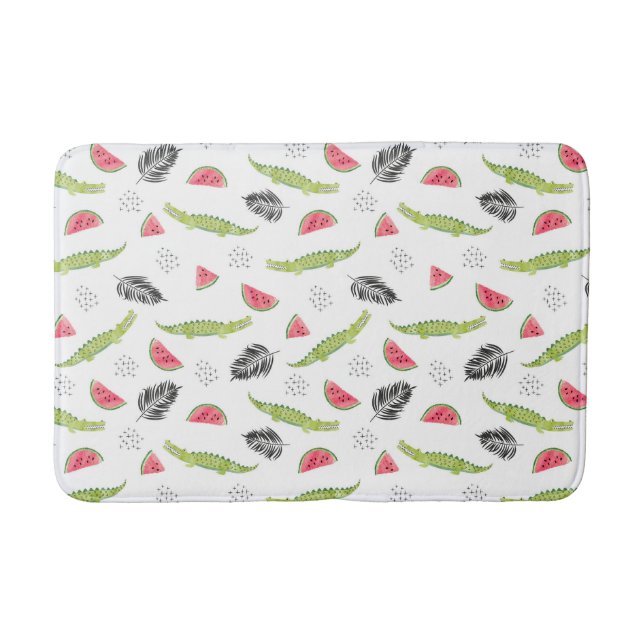 Tropical Watermelon & Crocodile Pattern Bath Mat (Front)