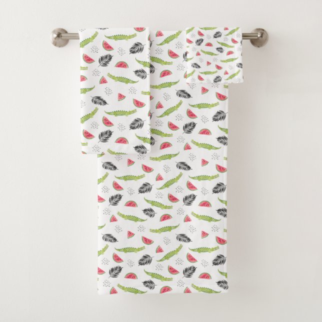 Tropical Watermelon & Crocodile Pattern Bath Towel Set (Insitu)