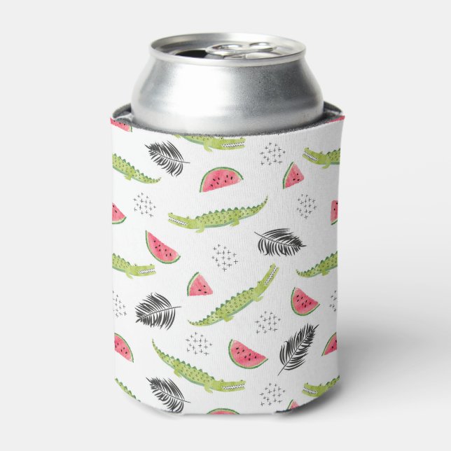 Tropical Watermelon & Crocodile Pattern Can Cooler (Can Front)