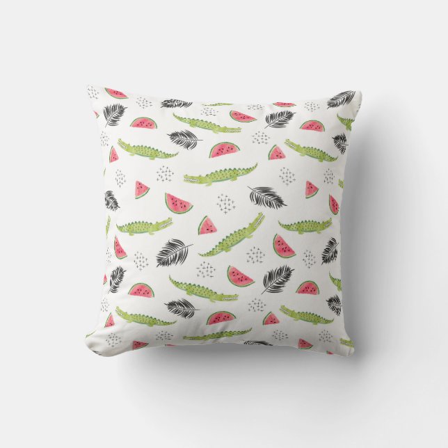 Tropical Watermelon & Crocodile Pattern Cushion (Front)