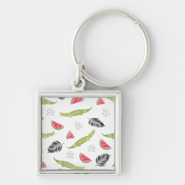 Tropical Watermelon & Crocodile Pattern Key Ring (Front)