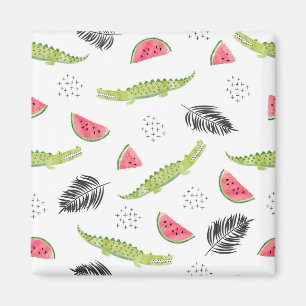 Tropical Watermelon & Crocodile Pattern Magnet