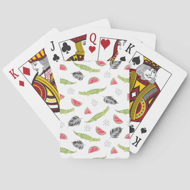 Tropical Watermelon & Crocodile Pattern Playing Cards (Back)
