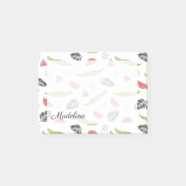 Tropical Watermelon & Crocodile Pattern Post-it Notes (Front)