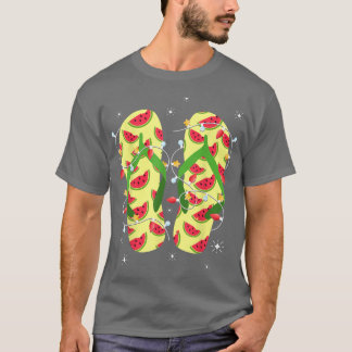 Tropical Watermelon Flip Flops Xmas Lights Christm T-Shirt