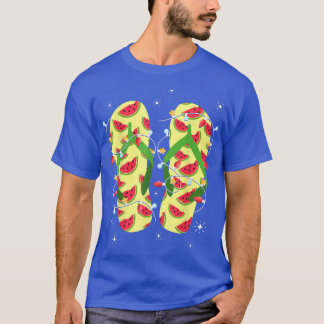 Tropical Watermelon Flip Flops Xmas Lights Christm T-Shirt