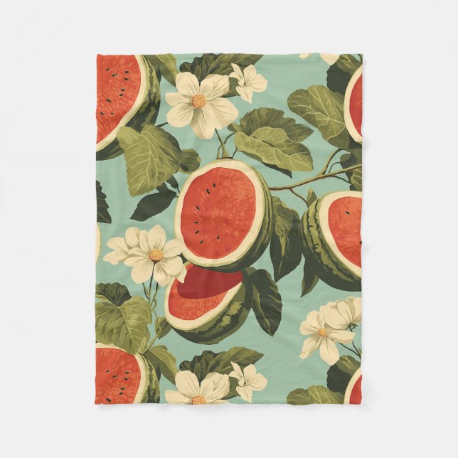 Tropical Watermelon Garden Bliss Fleece Blanket (Front)