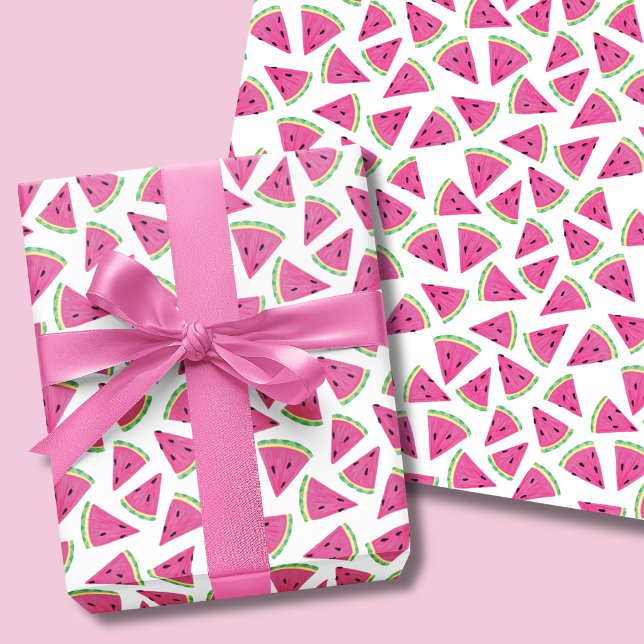 Tropical Watermelon Pattern Wrapping Paper Sheet (Colorful pink watermelon wrapping paper sheets perfect for girls birthdays and baby showers.)