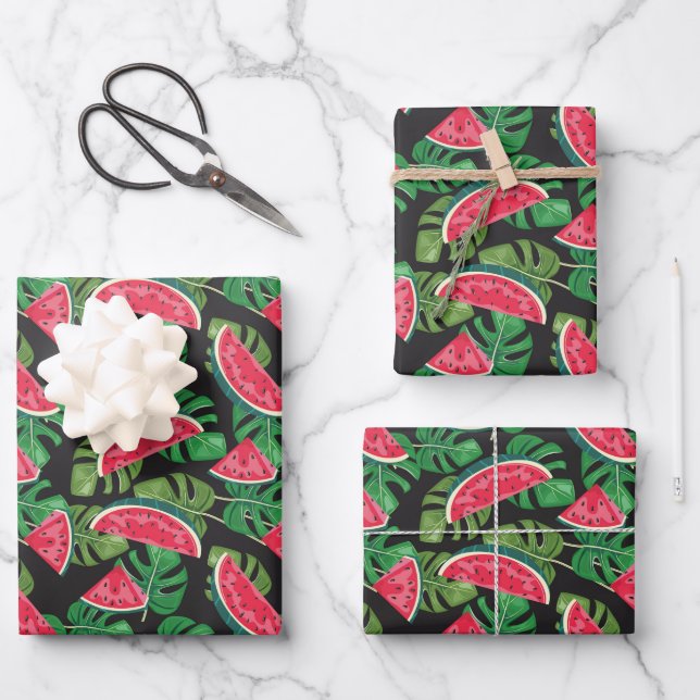 Tropical Watermelon Slices Pattern Summer Time Wrapping Paper Sheet (Front)