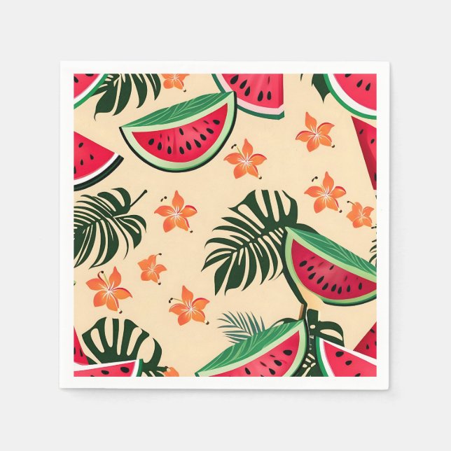 Tropical Watermelon Summer Pattern Napkin (Front)