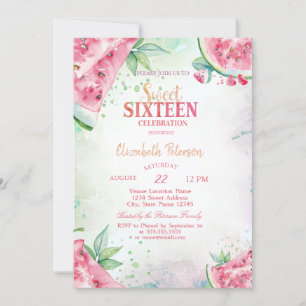 Tropical Watermelon Summer  Sweet 16 Invitation