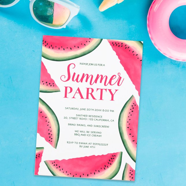 Tropical watermelon watercolor summer party invitation (Creator Uploaded)