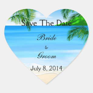Tropical Waters Beach Wedding Save The Date Heart Sticker