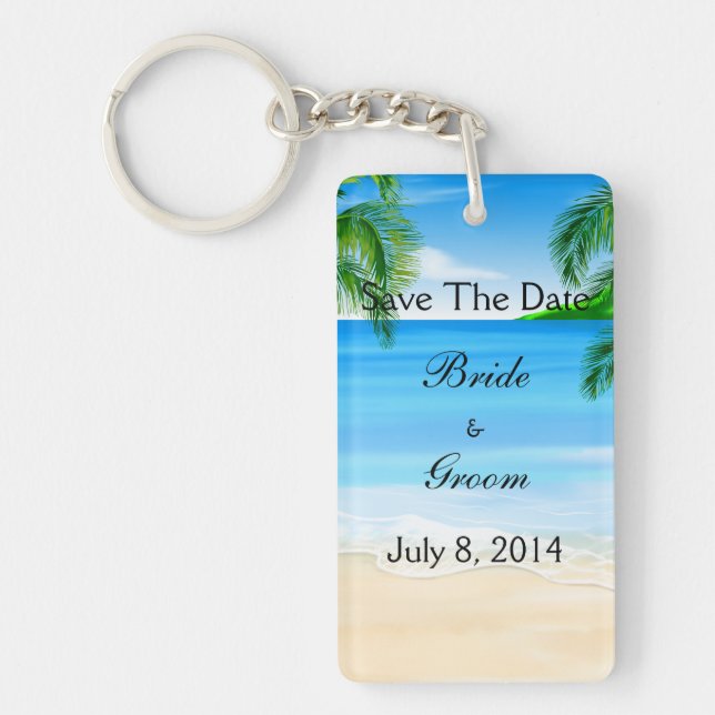 Tropical Waters Beach Wedding Save The Date Key Ring (Front)