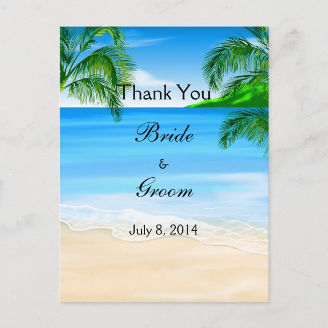 Tropical Waters Beach Wedding Thank You Postcard (Front)