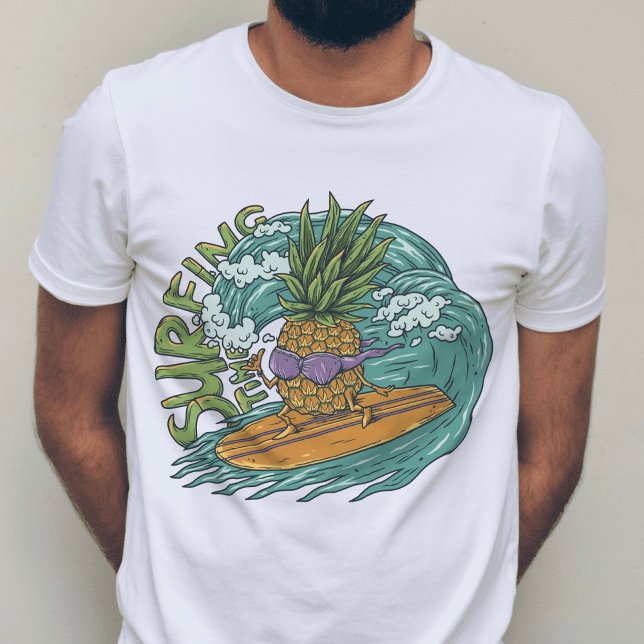 Tropical Wave Pineapple Surf Surfing Beach Summer T-Shirt (Creator Uploaded)