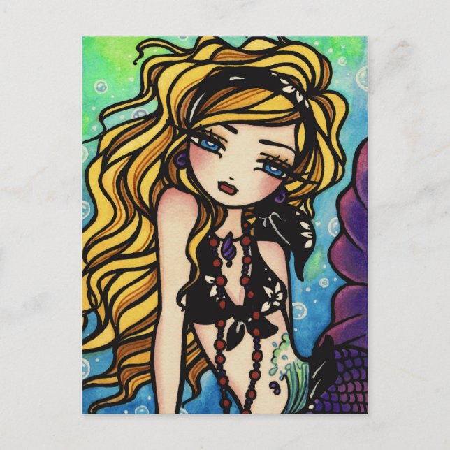 Tropical Wave Summer Mermaid Fantasy Art Girl Postcard (Front)