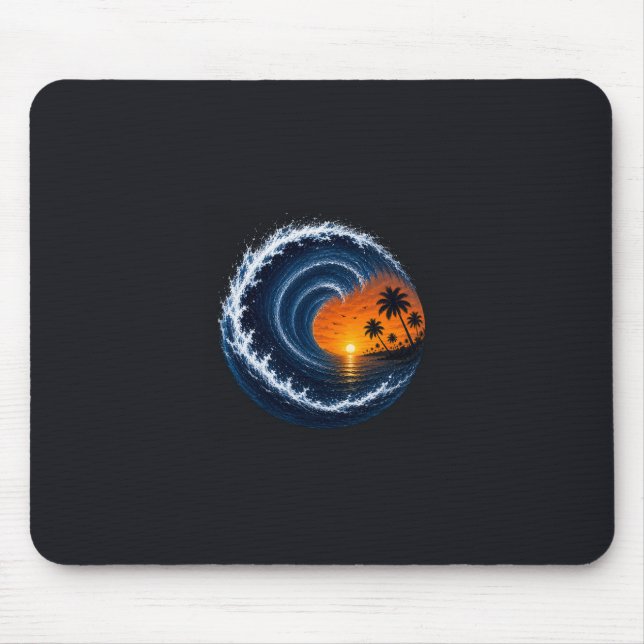 Tropical Wave Sunset Surf Logo Shirt | Ocean Vorte Mouse Mat (Front)