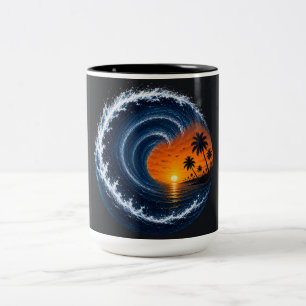 Tropical Wave Sunset Surf Logo Shirt Ocean Vorte Two-Tone Coffee Mug