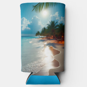 Tropical Waves Blue cloudy sky beach Seltzer Can Cooler