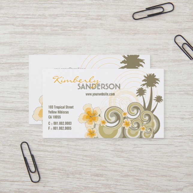 Tropical Waves Hibiscus Beach Summer Palm Trees Business Card (Front/Back In Situ)