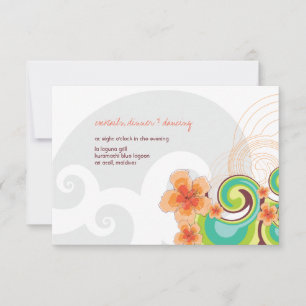 Tropical Waves Hibiscus Beach Wedding Reception Invitation
