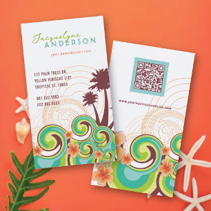 Tropical Waves Hibiscus Summer Beach Palm Trees Business Card